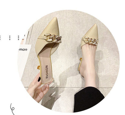 Chain Detail Pointed High Heel Mules