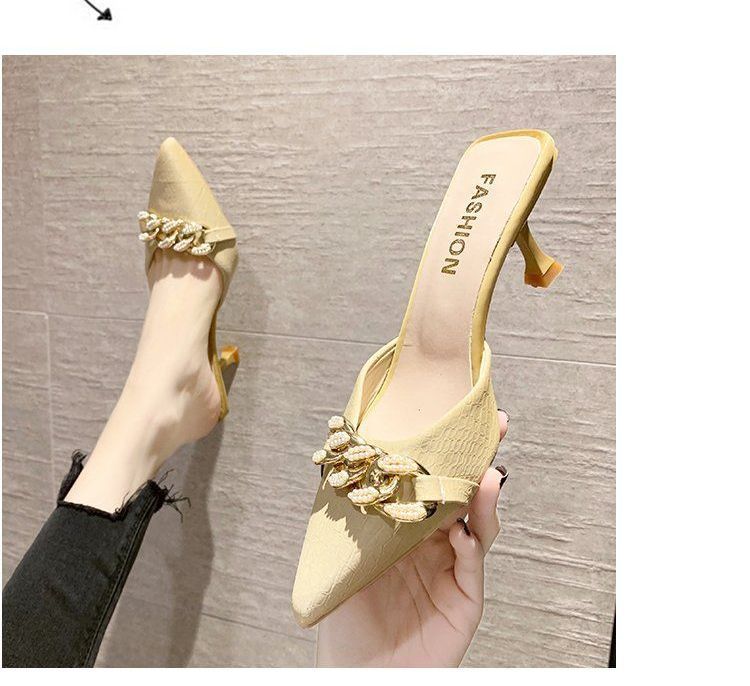 Chain Detail Pointed High Heel Mules