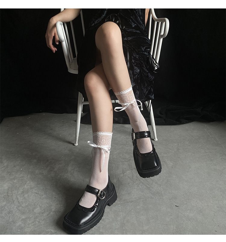 Ribbon Bow Accent Perforated Socks