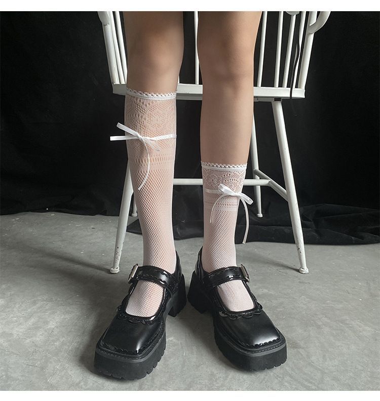 Ribbon Bow Accent Perforated Socks