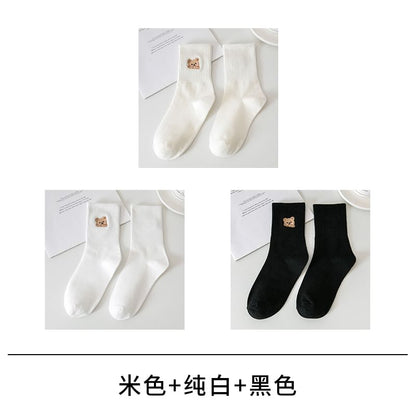 Set of 3: Bear Embroidered Socks Egirldoll