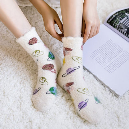 Set Of 3 Pairs: Patterned Fluffy Socks