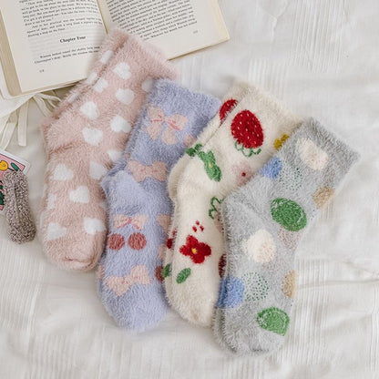 Set Of 3 Pairs: Patterned Fluffy Socks