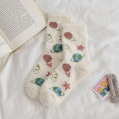 Set Of 3 Pairs: Patterned Fluffy Socks