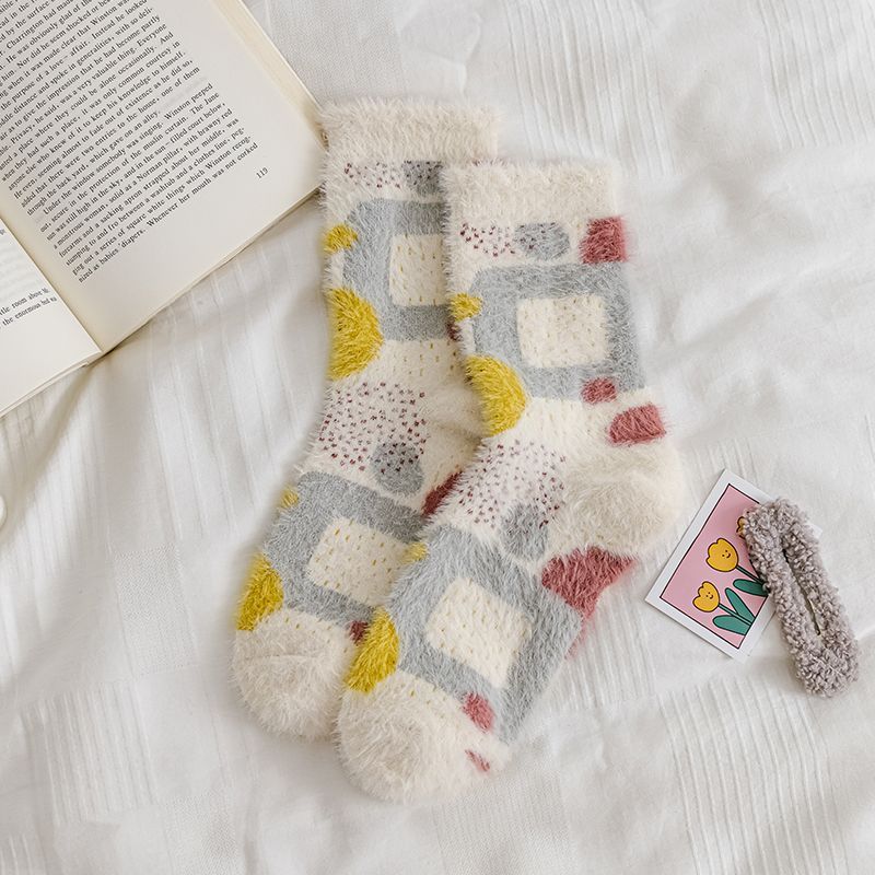 Set Of 3 Pairs: Patterned Fluffy Socks