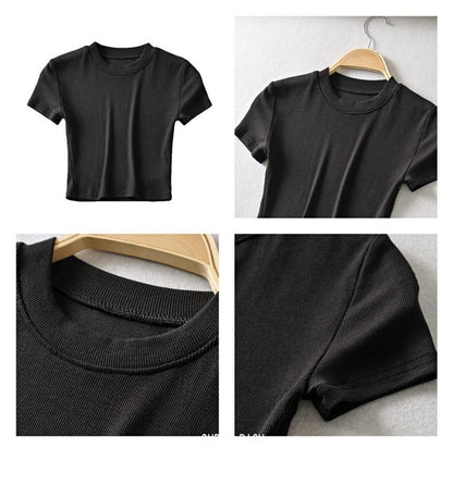 Top Plain Cropped Short-Sleeve
