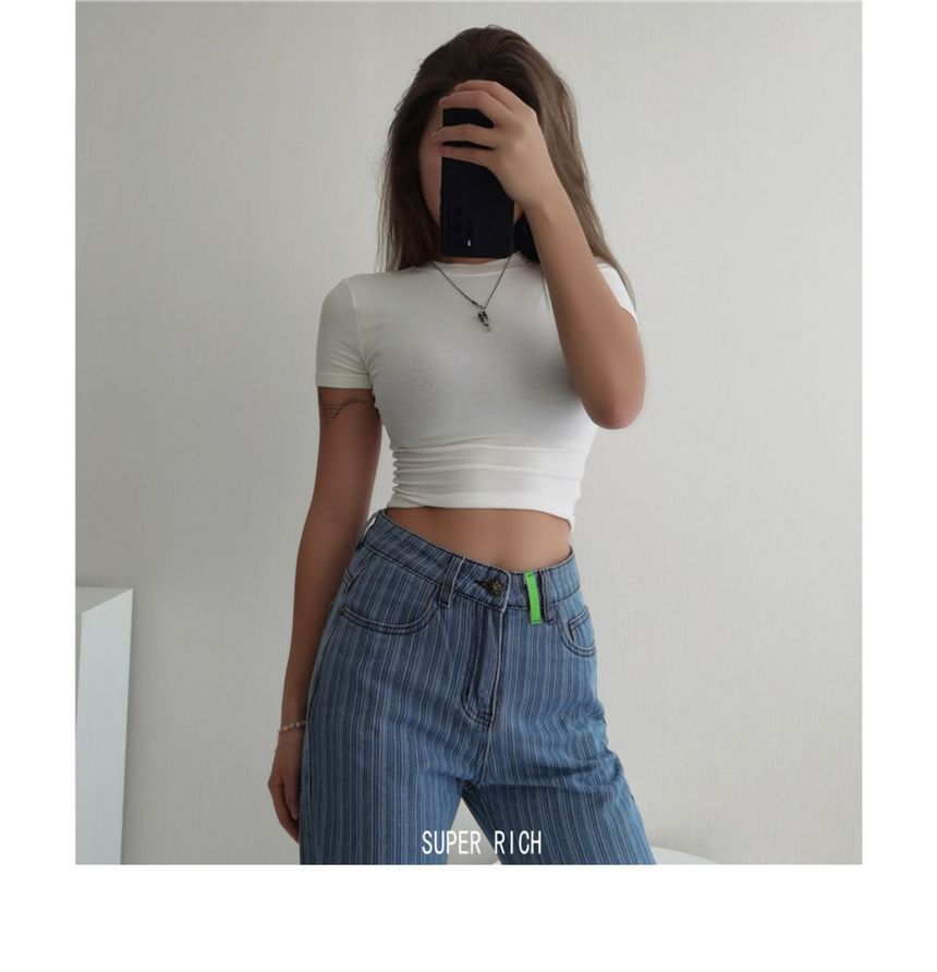 Top Plain Cropped Short-Sleeve