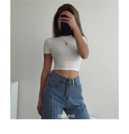 Top Plain Cropped Short-Sleeve