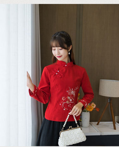 Flower Embroidered Hanfu Blouse