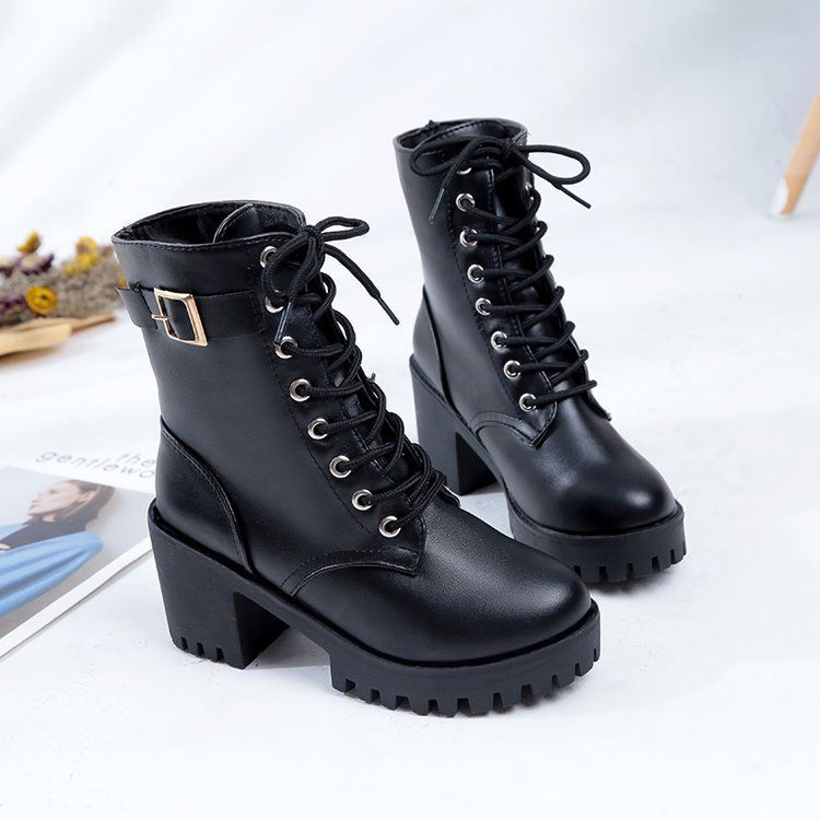 Lace Up Platform Block Heel Short Boots