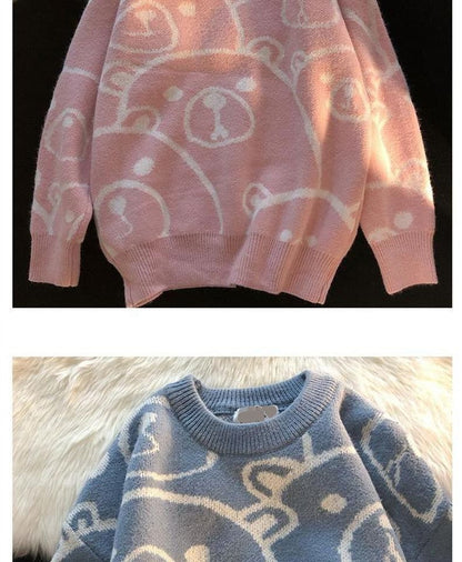 Bear Print Knit Sweatshirt