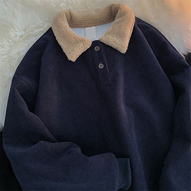 Fleece Collar Polo Sweatshirt