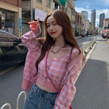 / Cardigan Plaid Top Camisole