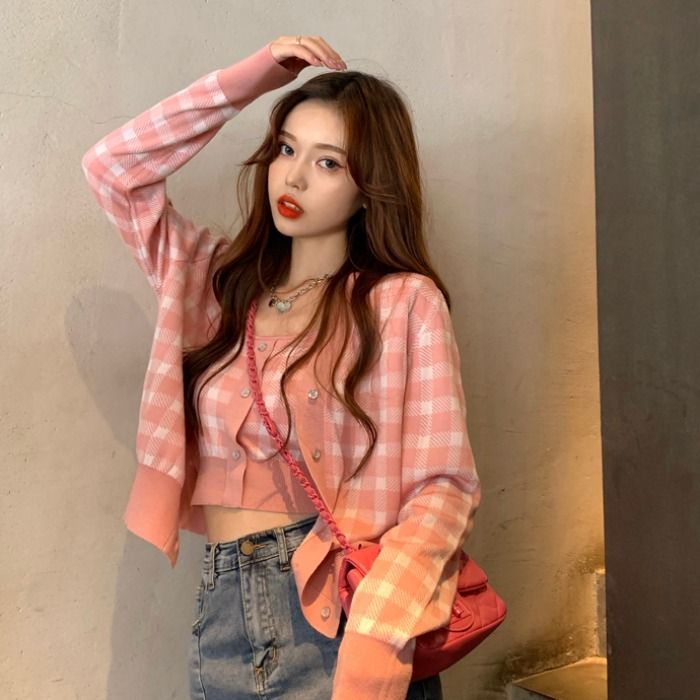 / Cardigan Plaid Top Camisole