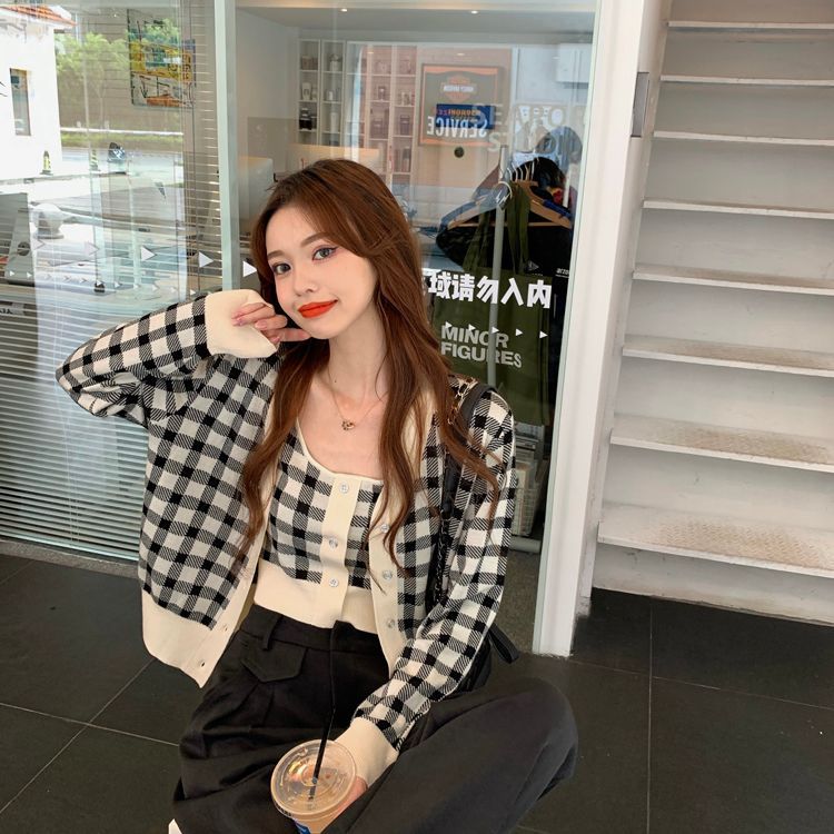 / Cardigan Plaid Top Camisole