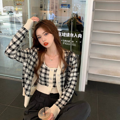 / Cardigan Plaid Top Camisole