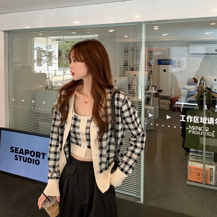 / Cardigan Plaid Top Camisole