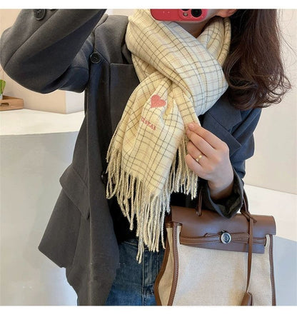 Heart Plaid Embroidered Scarf