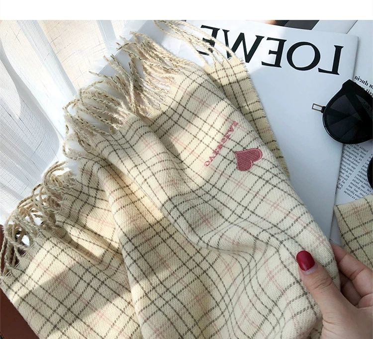 Heart Plaid Embroidered Scarf