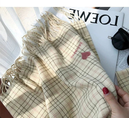 Heart Plaid Embroidered Scarf