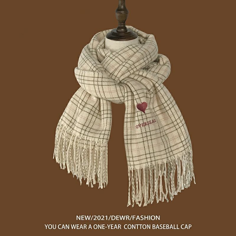 Heart Plaid Embroidered Scarf