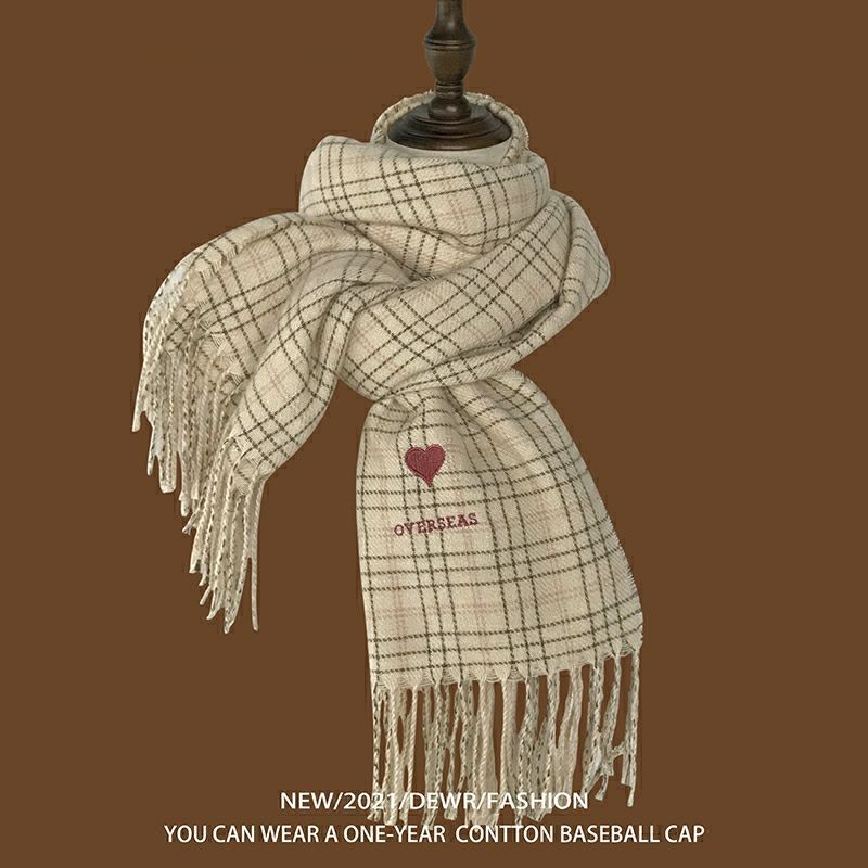 Heart Plaid Embroidered Scarf