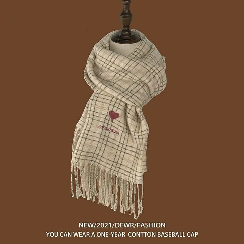 Heart Plaid Embroidered Scarf