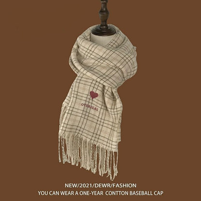 Heart Plaid Embroidered Scarf