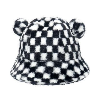Bucket Hat Shearling Bear Ear Faux