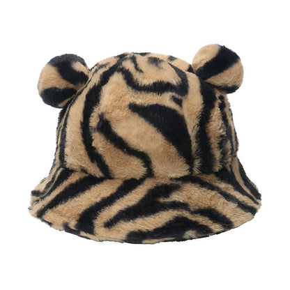 Bucket Hat Shearling Bear Ear Faux