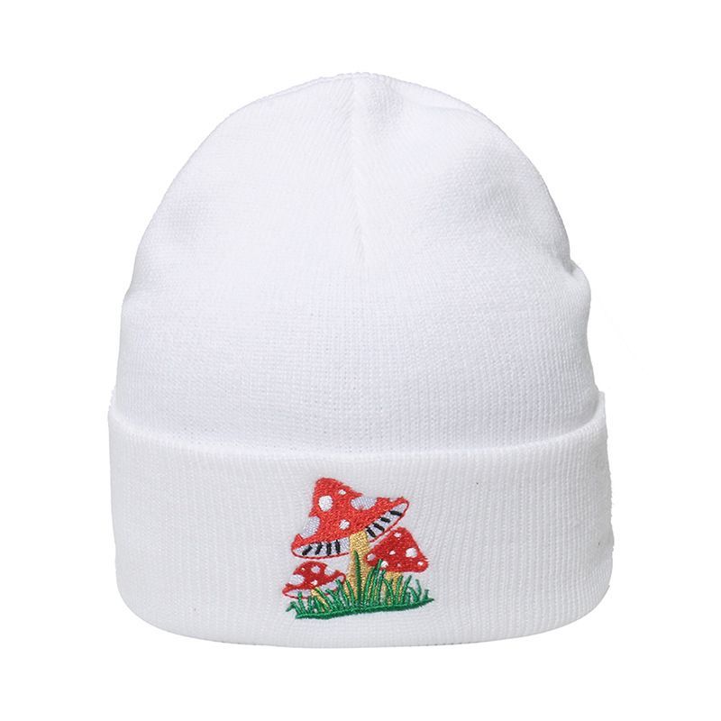 Embroidered Knit Beanie Mushroom