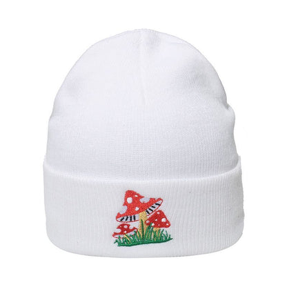Embroidered Knit Beanie Mushroom