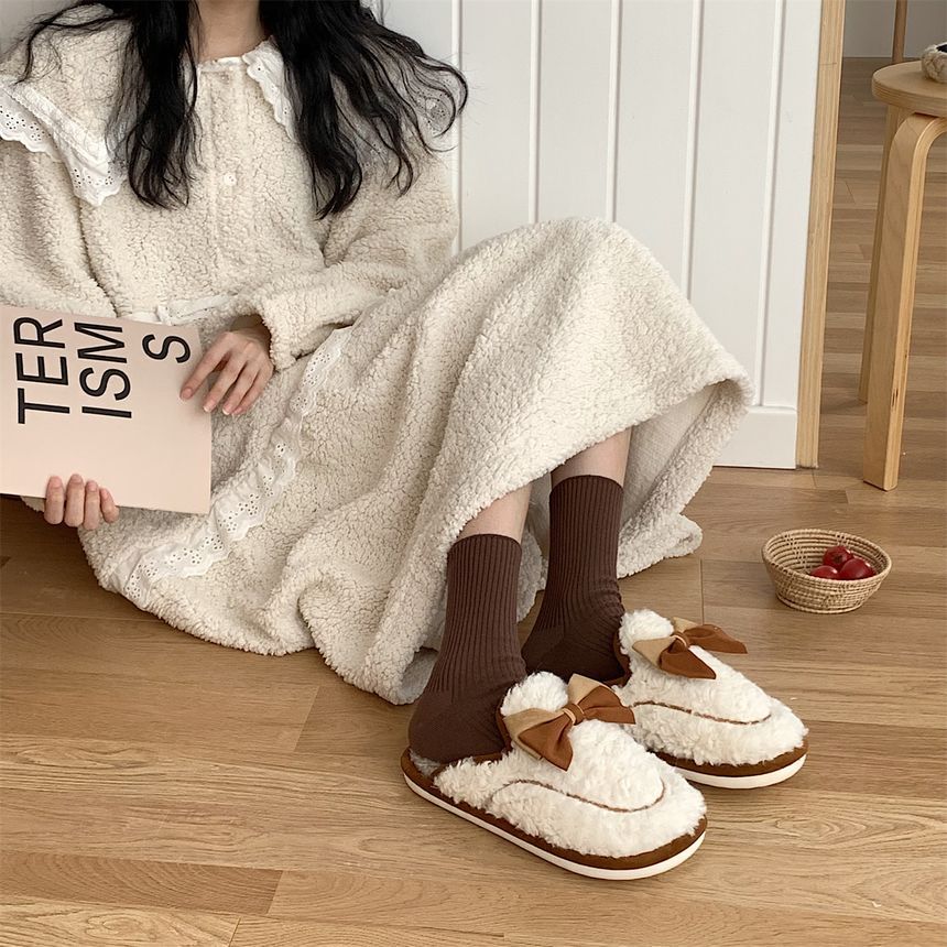 Bow Fleece Home Slippers