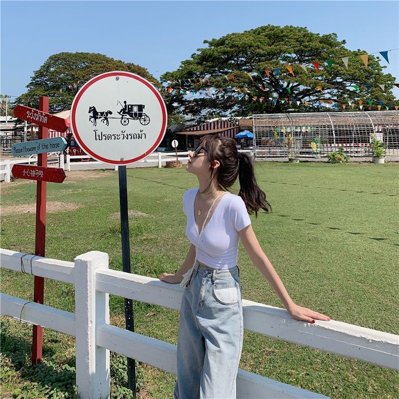 V-Neck Top Short-Sleeve Crop