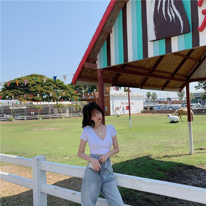 V-Neck Top Short-Sleeve Crop