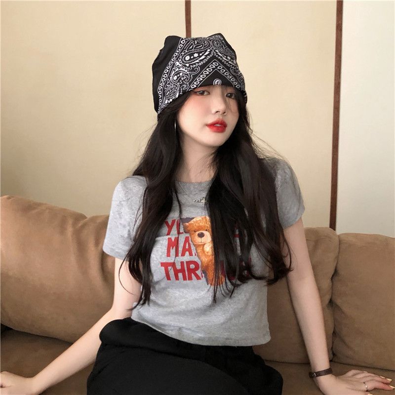 Short-Sleeve T-Shirt Bear Print Cropped