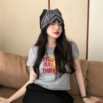 Short-Sleeve T-Shirt Bear Print Cropped