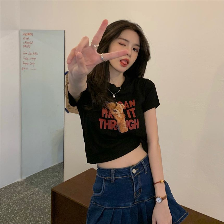 Short-Sleeve T-Shirt Bear Print Cropped