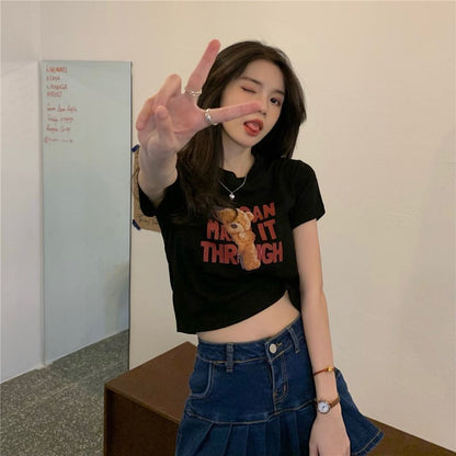 Short-Sleeve T-Shirt Bear Print Cropped