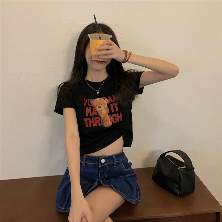 Short-Sleeve T-Shirt Bear Print Cropped