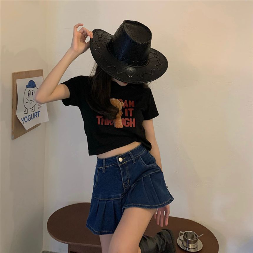 Short-Sleeve T-Shirt Bear Print Cropped