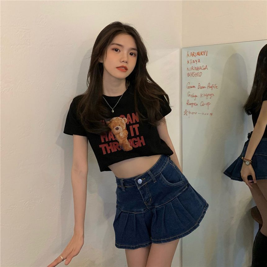 Short-Sleeve T-Shirt Bear Print Cropped