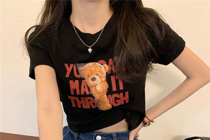 Short-Sleeve T-Shirt Bear Print Cropped