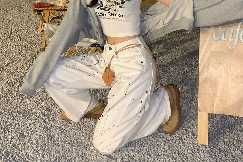 Print Short-Sleeve Cartoon T-Shirt Cropped