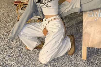 Print Short-Sleeve Cartoon T-Shirt Cropped