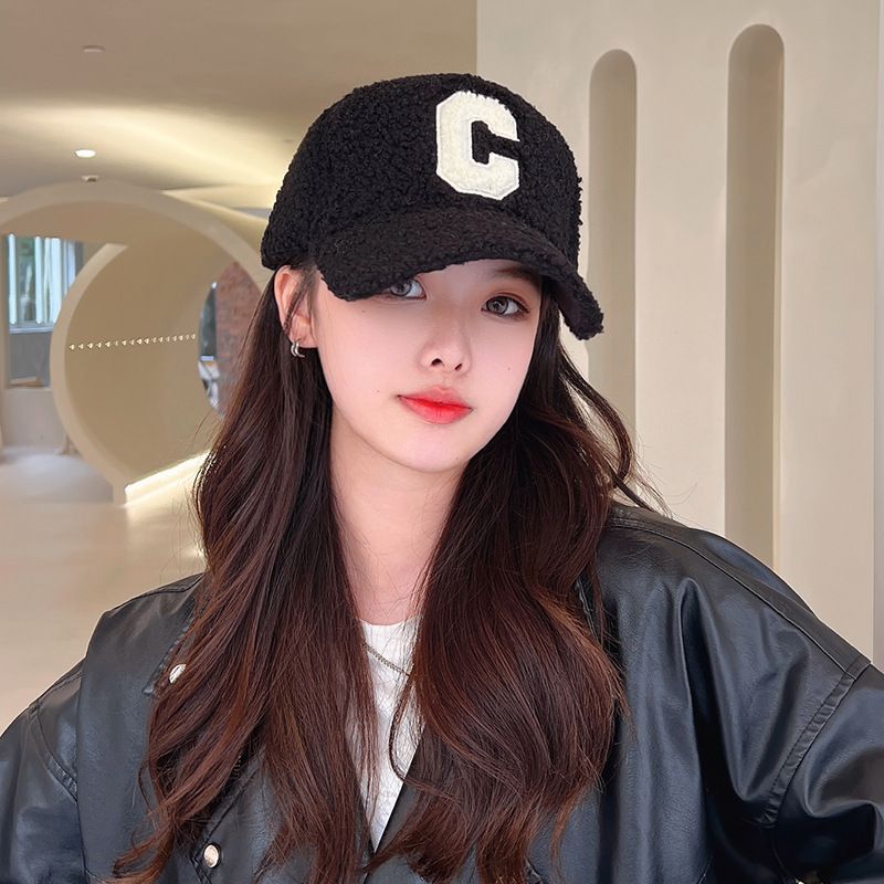 Cap Shearling Lettering Applique Baseball Faux