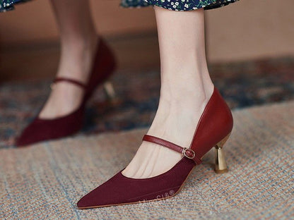 Heel Pointy-Toe Mary Pumps Jane Stiletto