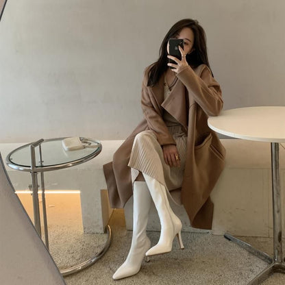 Chunky Boots Pointy-Toe Heel Tall