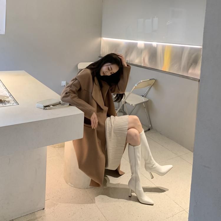 Chunky Boots Pointy-Toe Heel Tall