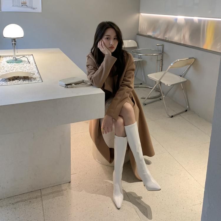 Chunky Boots Pointy-Toe Heel Tall